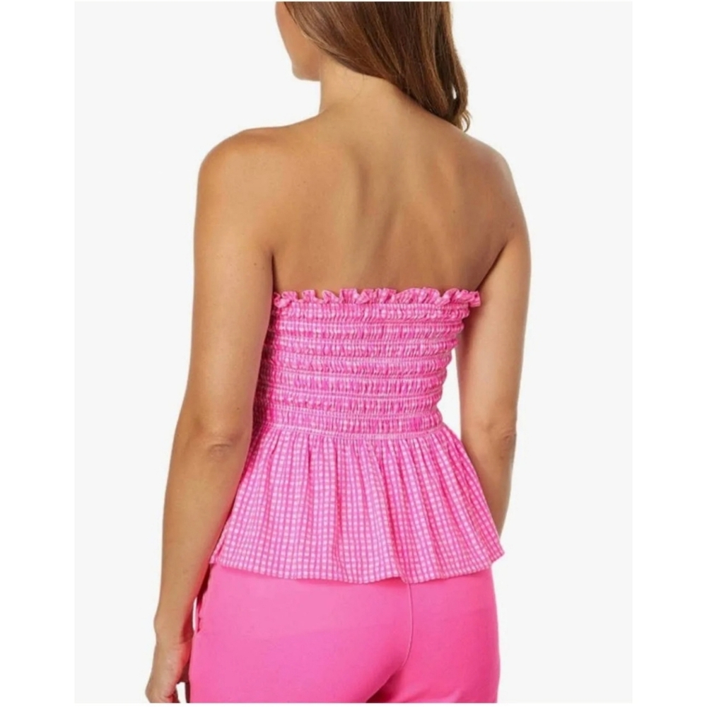 Lilly Pulitzer Jadis Top Pink Isle Along the Same Line Gingham Strapless Top L - Picture 2 of 7